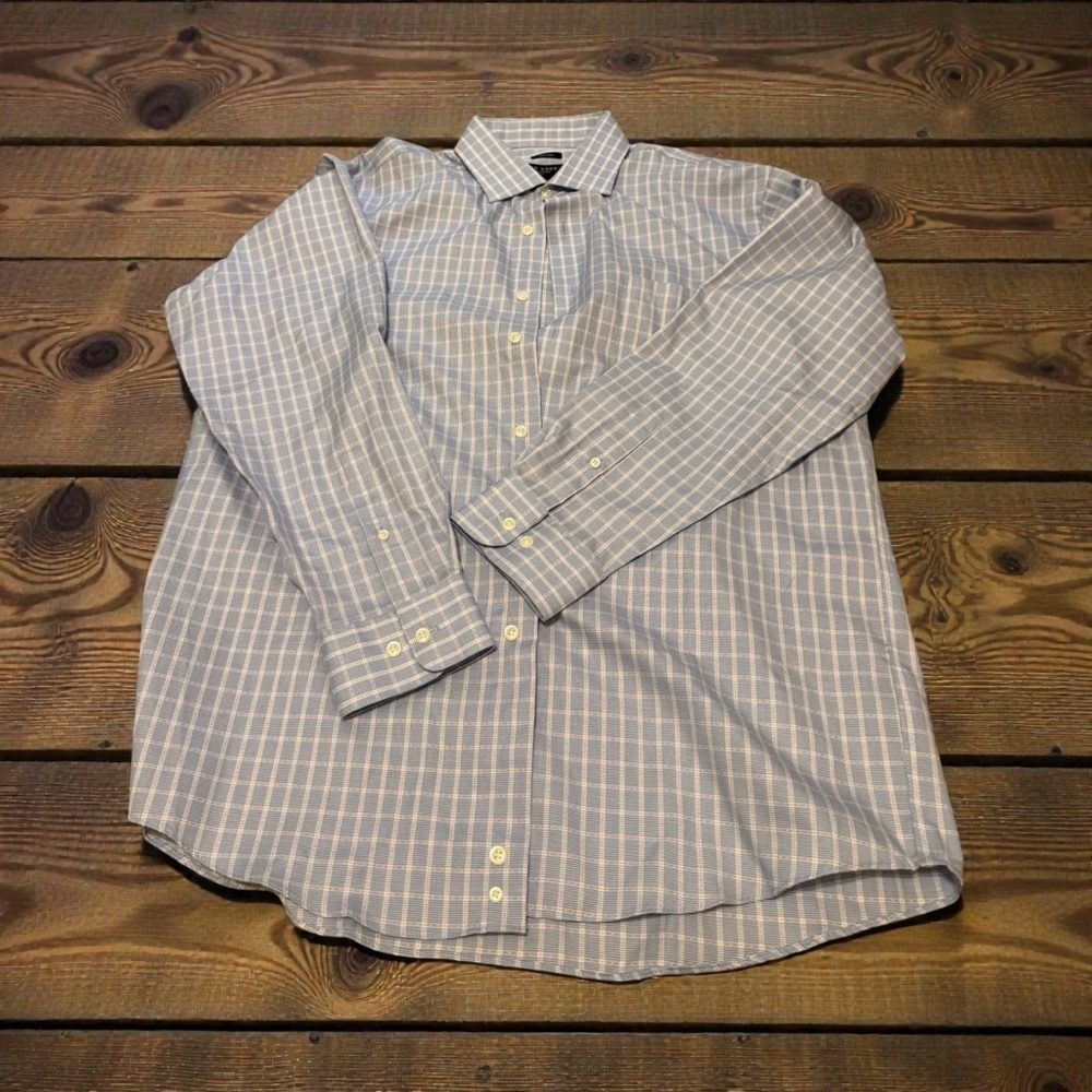 Pronto Uomo Light Blue Plaid Shirt size 17 34/35
